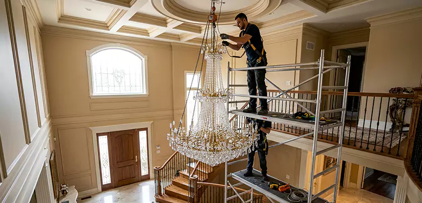 Two-Story Foyer Chandelier Installation in La Vergne